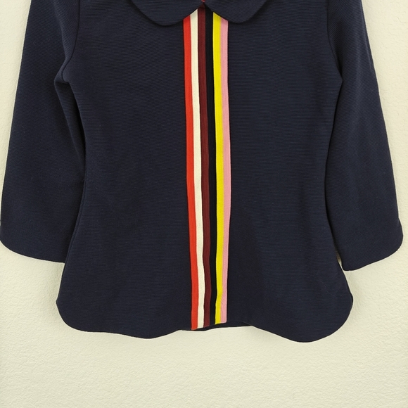 Boden Ribbed Cotton Striped Blouse Tunic 3/4 Sleeves In Navy Blue Size Small - Picture 2 of 11
